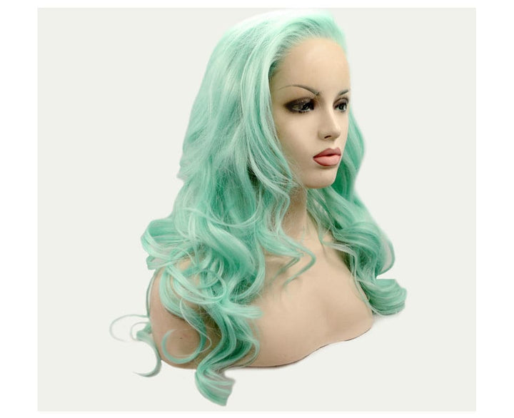 24 inch Green Color Synthetic Lace Front Wig Heat Resistant Long Wavy Cosplay Wig - ULOFEY 