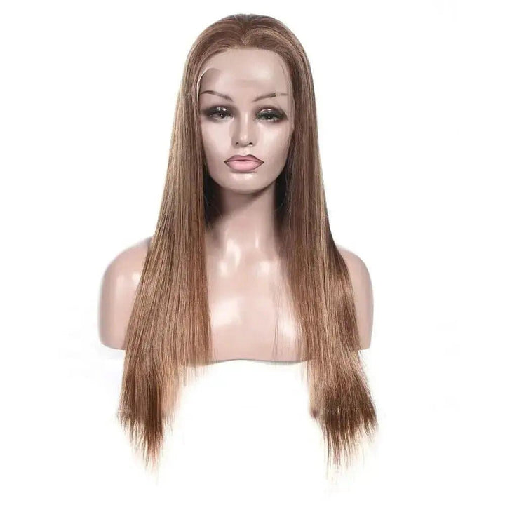 14-28inch Brown Ombre Highlights Straight 13*4 Front Lace Human Hair Wigs - ULOFEY