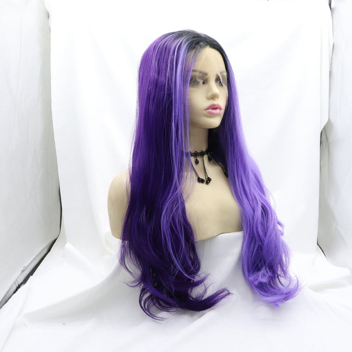 26inch Ombre Black Purple Wig Synthetic Lace Front Wig Natural Wavy Wig Multicolor Cosplay Wigs For Women - ULOFEY 