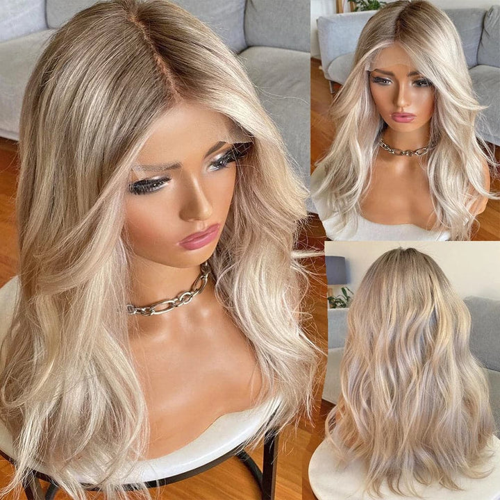 10-26inch Ombre Ash Blonde Colored Transparent Lace Full Lace Human Hair Wigs - ULOFEY