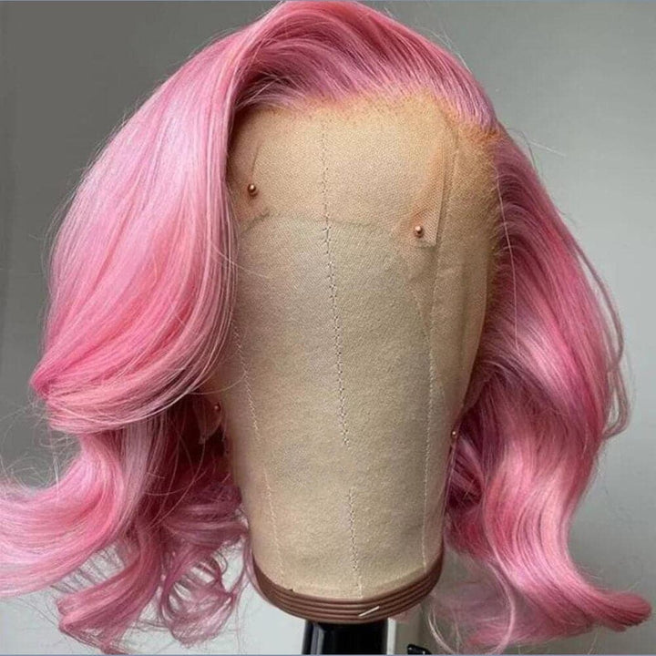 Pink human hair Wigs Body Wave HD Transparent colored lace Wig Pre Plucked With Baby Hair - ULOFEY 