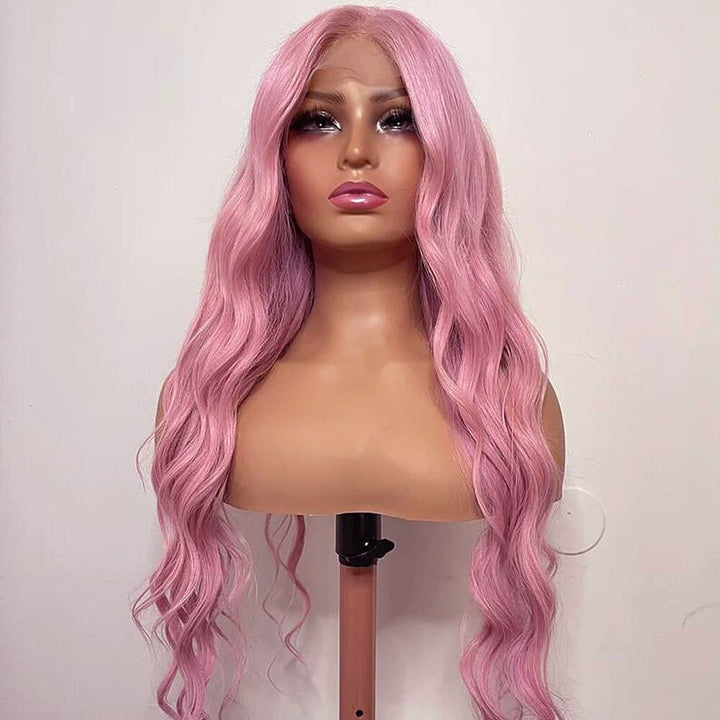 Pink human hair Wigs Body Wave HD Transparent colored lace Wig Pre Plucked With Baby Hair - ULOFEY 