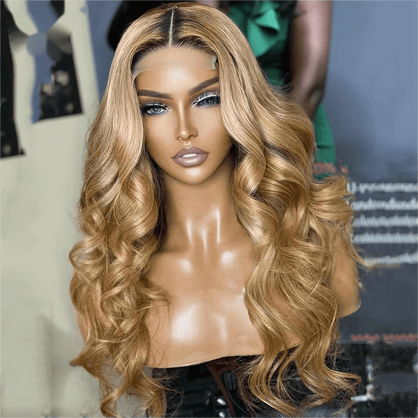 Ombre Honey Blonde Body Wave Human Hair Wig 360 Lace Frontal Wig Transparent Lace Front Wig For Women - ULOFEY 