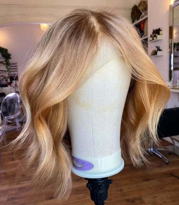 Warm Tone Honey Blonde Wave 13x4 Transparent Lace Frontal Human Hair Wigs - ULOFEY