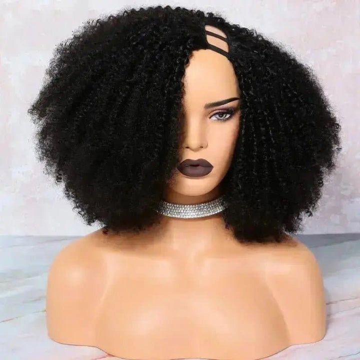 Afro Kinky Curly Remy Human Hair U Part Wig 150% 4b 4c Glueless - ULOFEY
