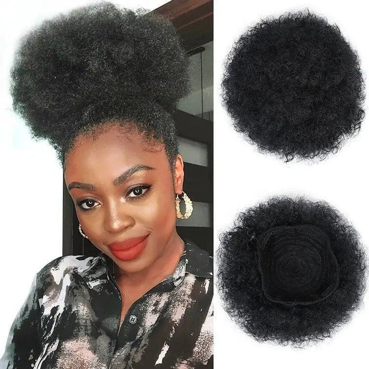 Afro Puff Drawstring Ponytail Human Hair Ombre Kinky Curly Ponytail - ULOFEY