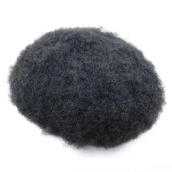 Afro Toupee PU Base Durable Skin Base 6MM Afro Curl African America Mens Human Hair Toupee - ULOFEY