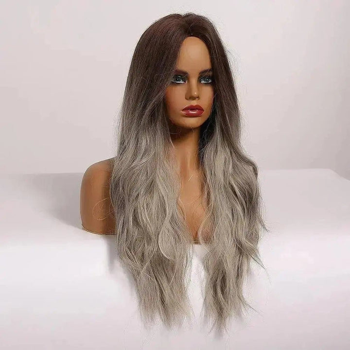 Ash Gray Middle Part Long Wavy Wigs High Temperature Natural Hair Wave Synthetic Wig - ULOFEY