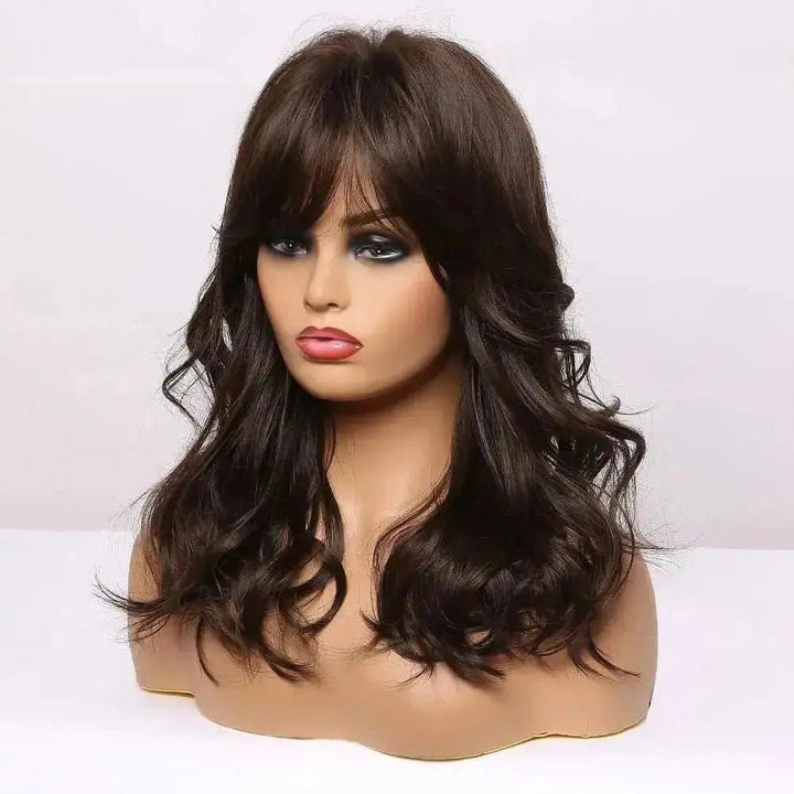Auburn Brown Middle Part Cosplay Synthetic Wigs with Bangs For Women Long Hair Wigs Fake Hair - ULOFEY