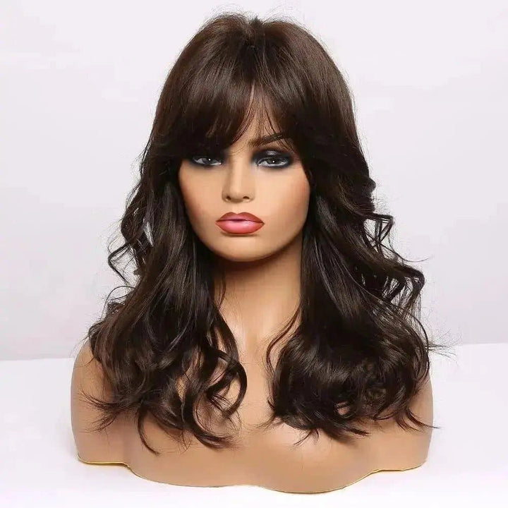 Auburn Brown Middle Part Cosplay Synthetic Wigs with Bangs For Women Long Hair Wigs Fake Hair - ULOFEY