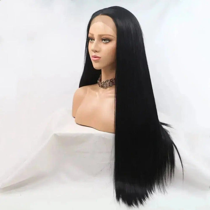Black Color Synthetic Straight Hair Lace Front Wigs with Baby Hair - ULOFEY