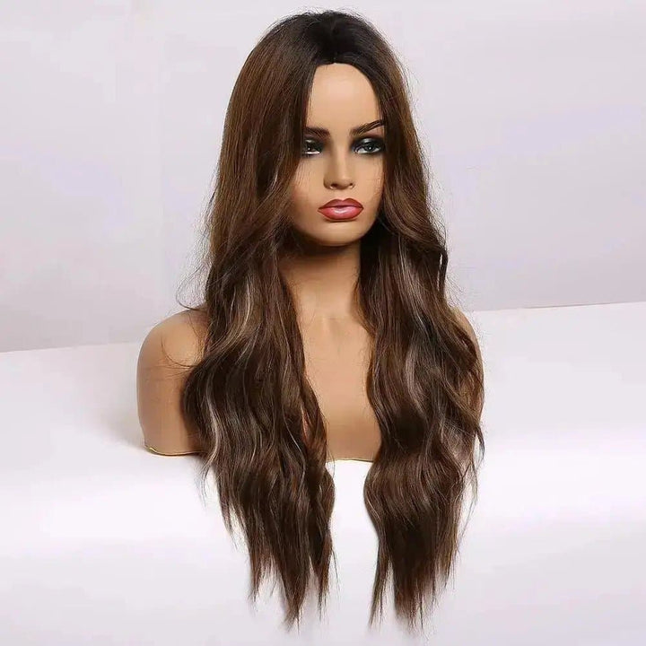 Brown Gradient Middle Part Long Wavy Wigs High Temperature Natural Hair Wave Synthetic Wig - ULOFEY