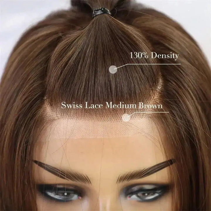 Brown Hand-Tied Synthetic Wig Natural Middle Part Heat Resistant Hair - ULOFEY