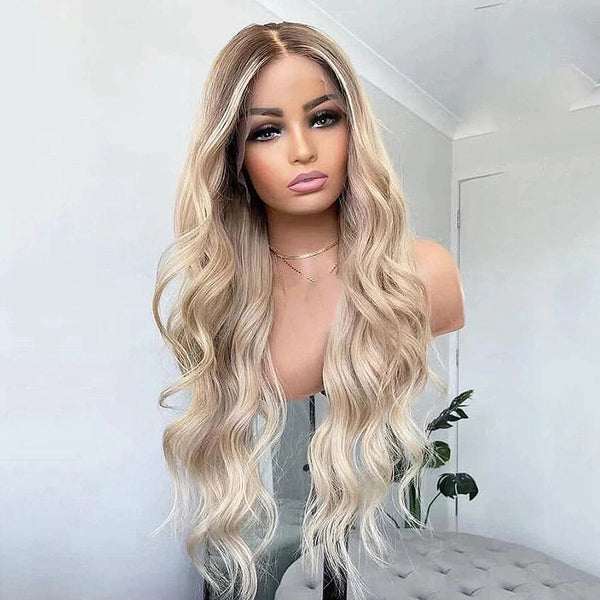 613 Blonde Colored Brown Hightlight Ombre Hd Transparent Body Wave Full Lace Human Hair Wigs For Women - ULOFEY 