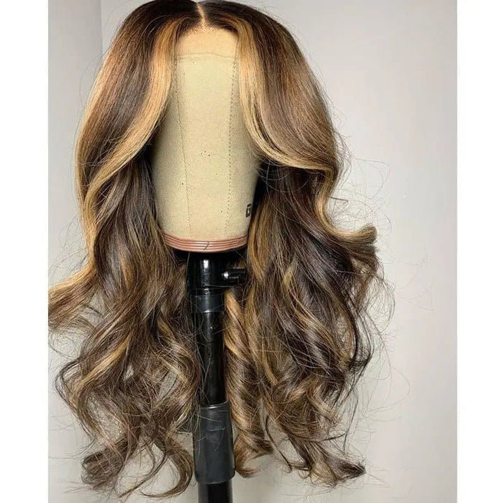 Highlight Ombre Brown Body Wave Human hair Lace Front Wig - ULOFEY