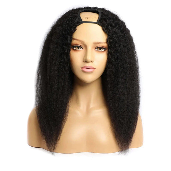 Kinky Straight 100% Machine Remy Human Hair U Part Half Lace Wigs - ULOFEY