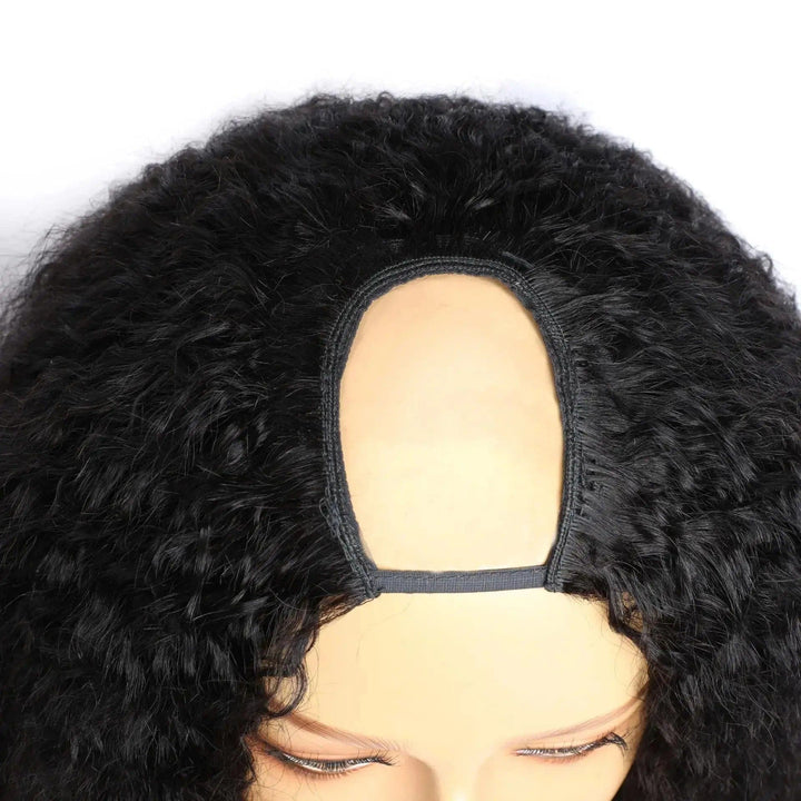Kinky Straight 100% Machine Remy Human Hair U Part Half Lace Wigs - ULOFEY