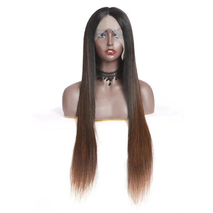 Length Straight Brown Ombre 100% Remy Human Hair Lace Front Wigs - U098 - ULOFEY