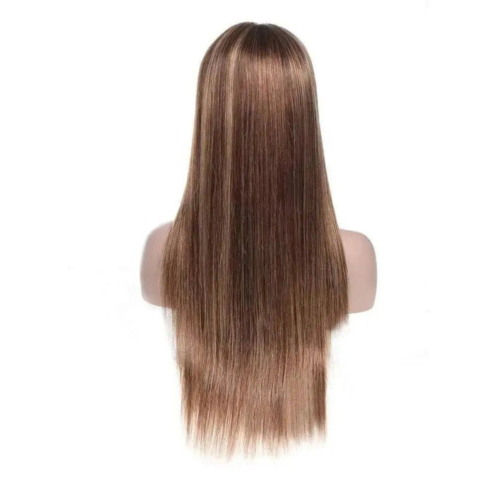 Long Layered Straight Brown Ombre 100% Remy Human Hair Lace Front Wigs Hair with Blonde Highlights - U096 - ULOFEY