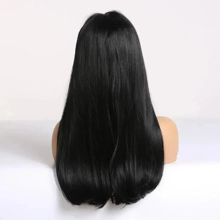 Long Natural Color Middle Part Synthetic Wavy Wigs With Bangs For African American Women - ULOFEY