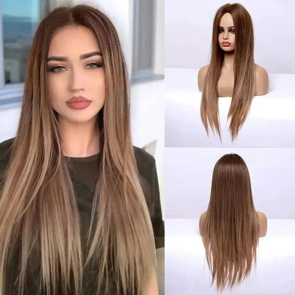 Long Straight Synthetic Middle Part Ombre Blonde Honey Hair Wigs for Women - ULOFEY