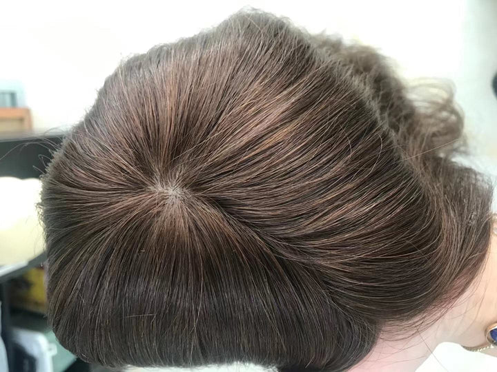 100% Virgin Human Hair Fish Net +Silk Base Top Hair Toppers 6*6 Base Size - ULOFEY 
