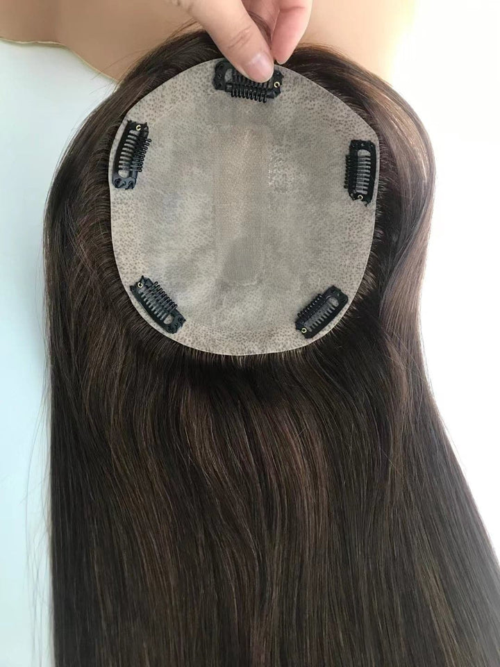 Straight 7x8inch Silk Base Human Hair Topper Hairpieces for Women 100% Natural Machine Made Virgin Hair Wig Natural - ULOFEY