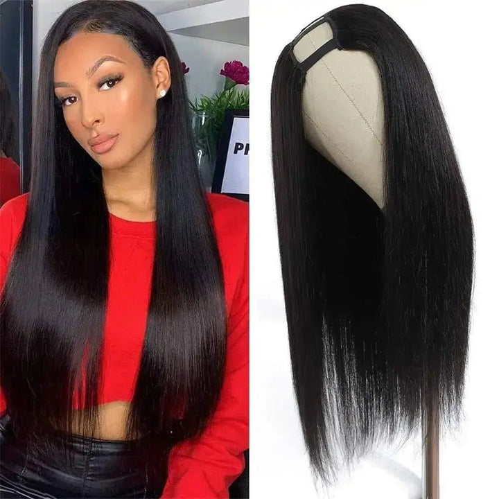 Straight Natural Color 100% Human Hair 150 Density Glueless Middle Part U Part Wig - ULOFEY