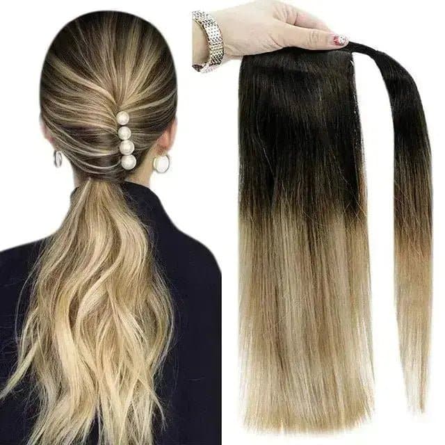 Straight Wrap Around Ponytail Clip In 80g/100g Machine Made Remy Pony Tails Extensions No Claw Clip - ULOFEY