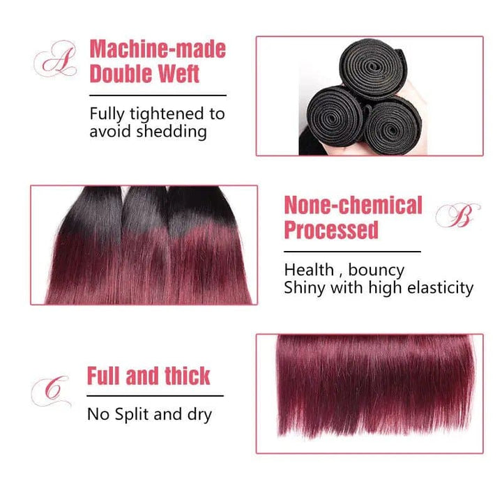 Ulofey Hair 1B/99J Red Body Wave Bundles Remy Human Hair Extensions - ULOFEY