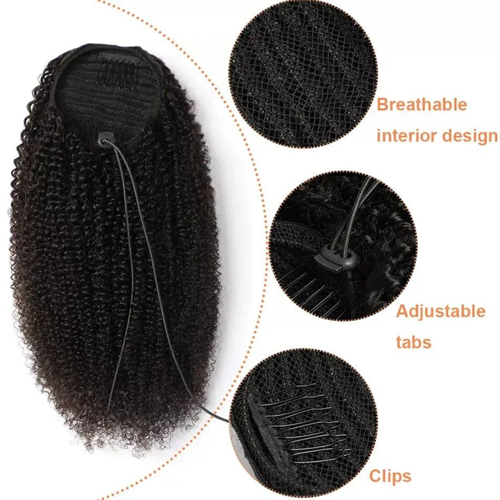 Ulofey Hair Afro Kinky Curly 4B 4C Straight Drawstring Remy Human Hair Ponytail - ULOFEY